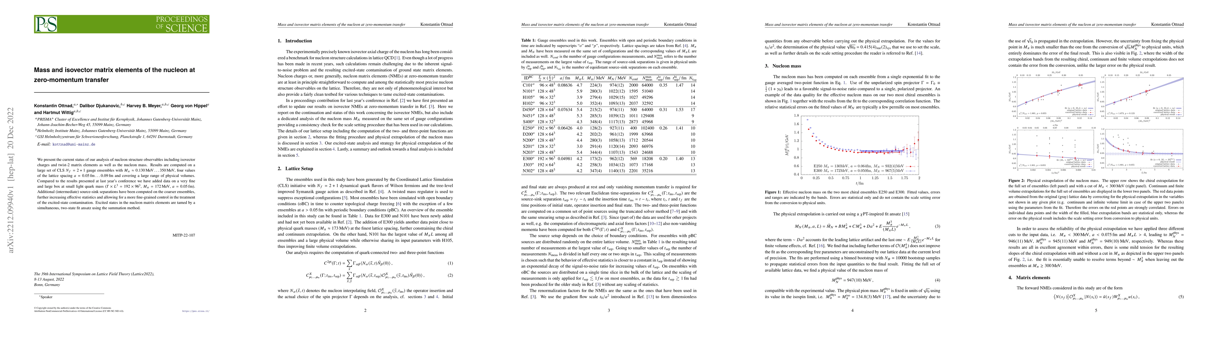 Thumbnail for Mass and isovector matrix elements of the nucleon at zero-momentum
  transfer