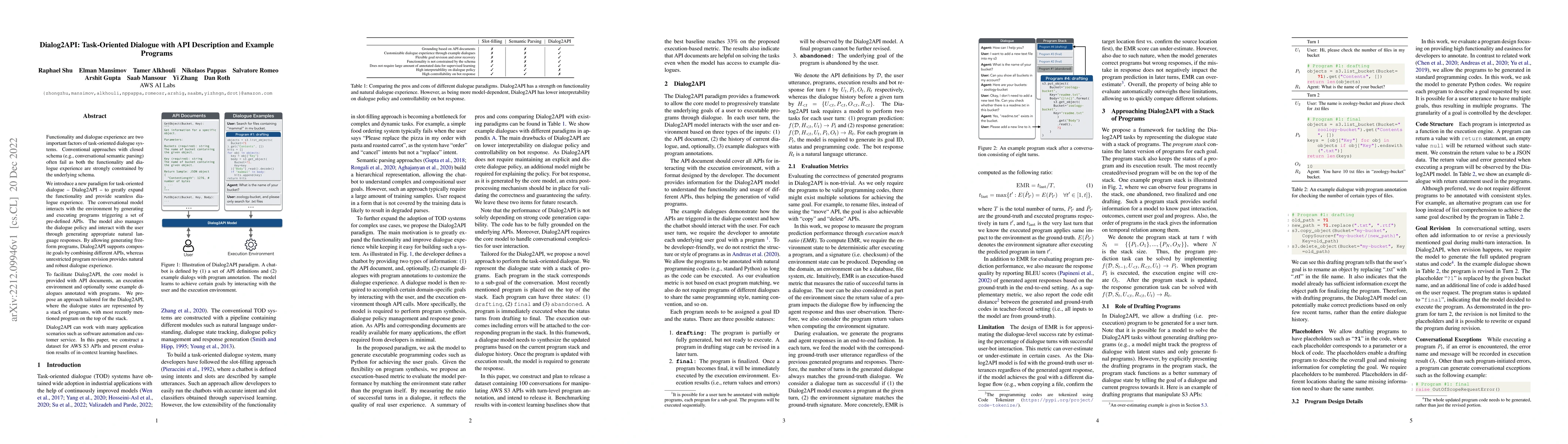 Thumbnail for Dialog2API: Task-Oriented Dialogue with API Description and Example
  Programs