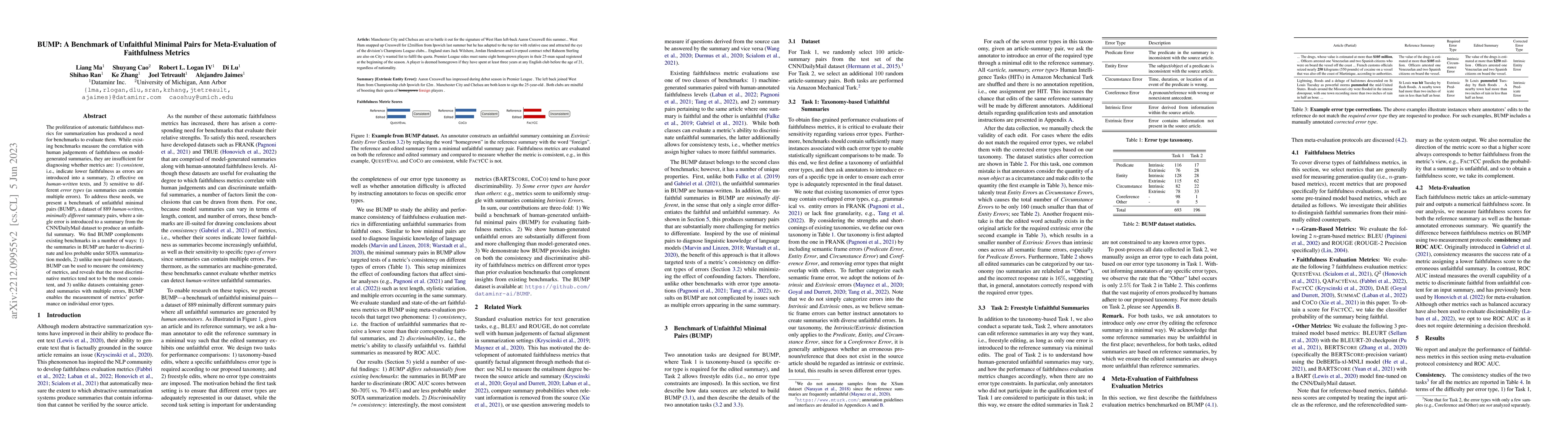 Thumbnail for BUMP: A Benchmark of Unfaithful Minimal Pairs for Meta-Evaluation of
  Faithfulness Metrics