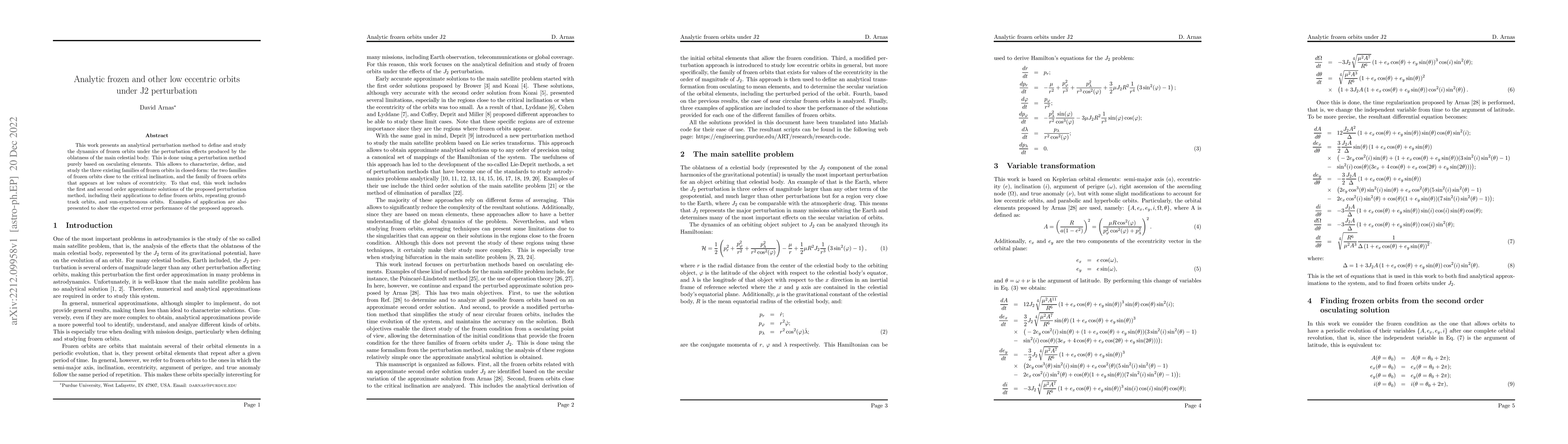 Thumbnail for Analytic frozen and other low eccentric orbits under J2 perturbation