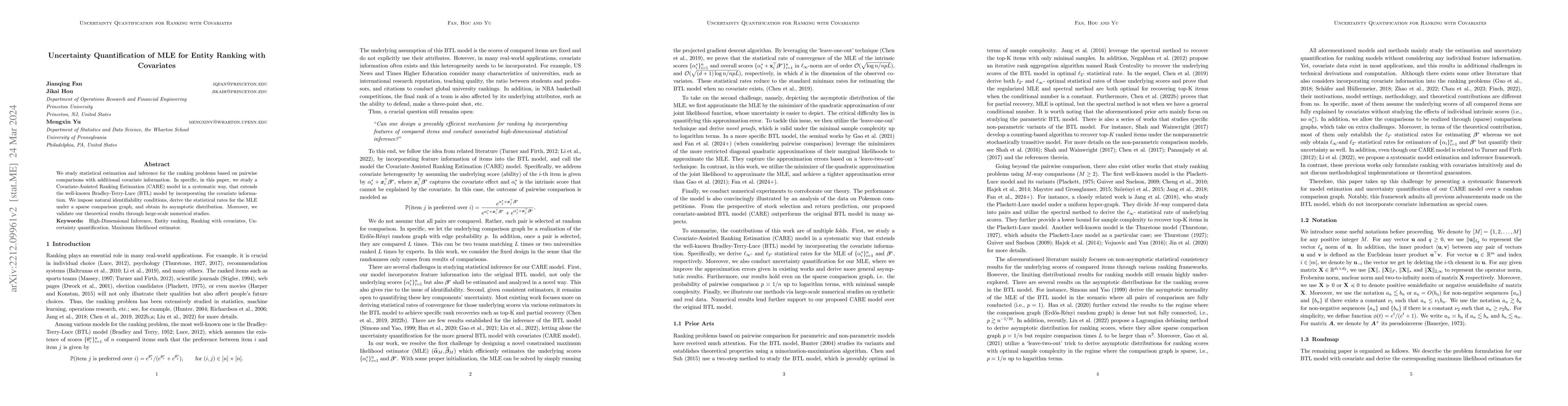 Thumbnail for Uncertainty Quantification of MLE for Entity Ranking with Covariates