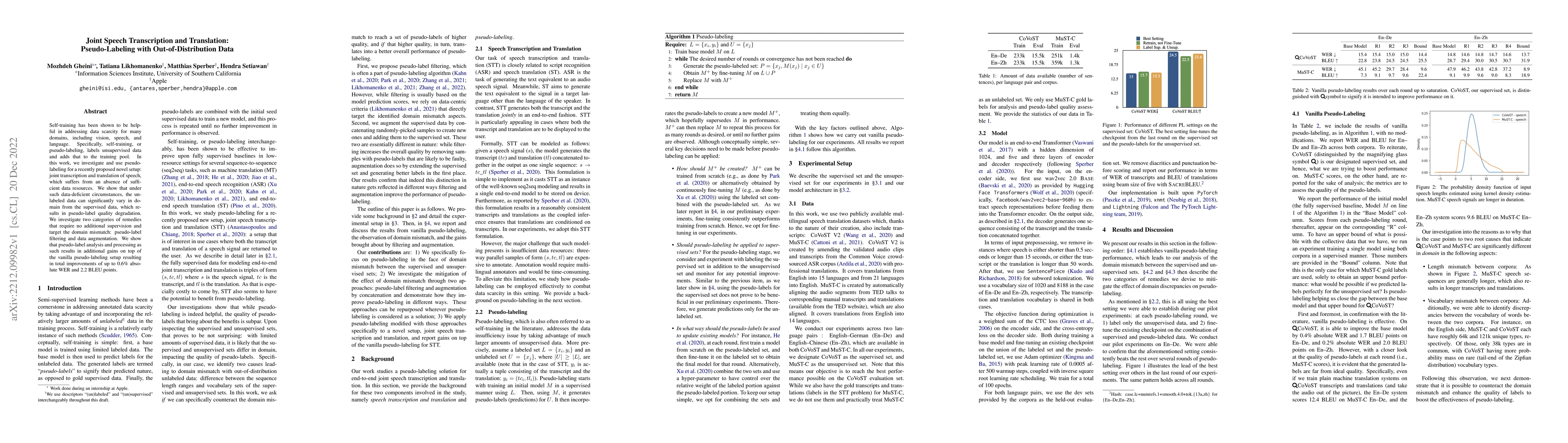 Thumbnail for Joint Speech Transcription and Translation: Pseudo-Labeling with
  Out-of-Distribution Data