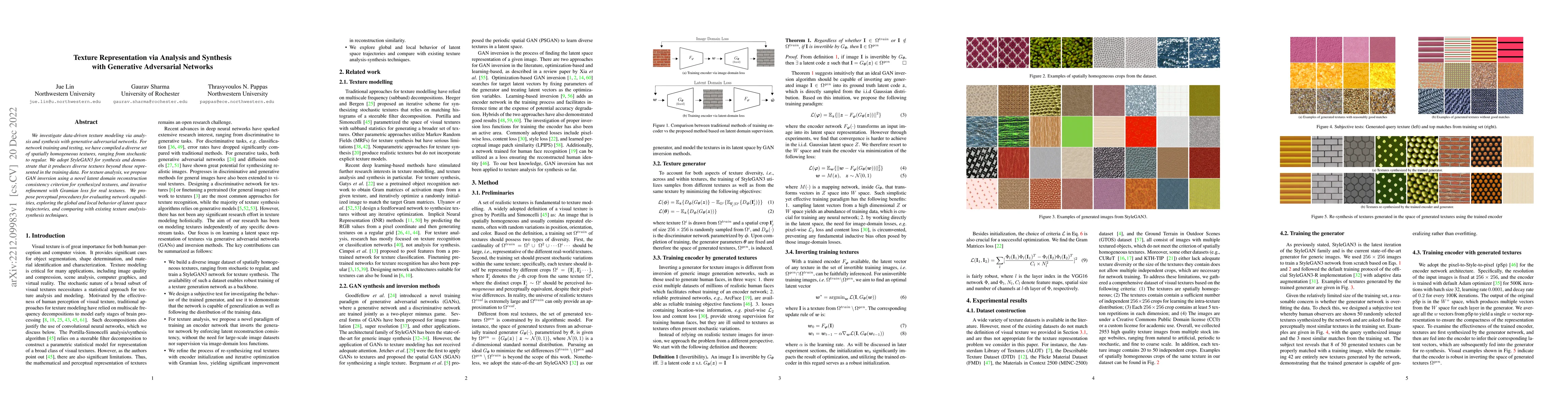 Thumbnail for Texture Representation via Analysis and Synthesis with Generative
  Adversarial Networks