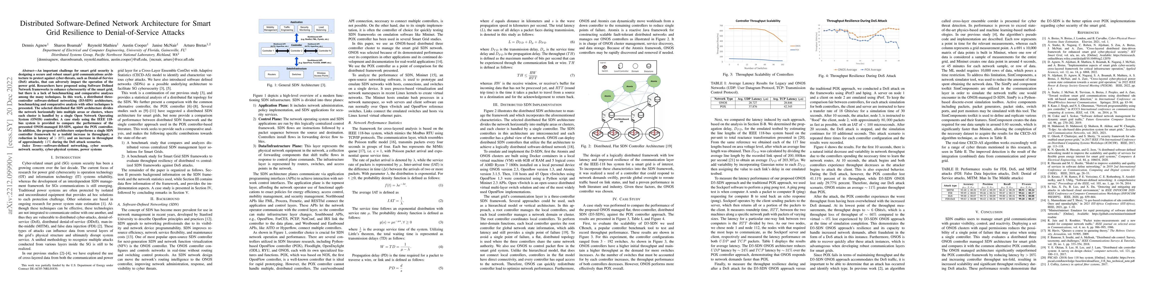Thumbnail for Distributed Software-Defined Network Architecture for Smart Grid
  Resilience to Denial-of-Service Attacks