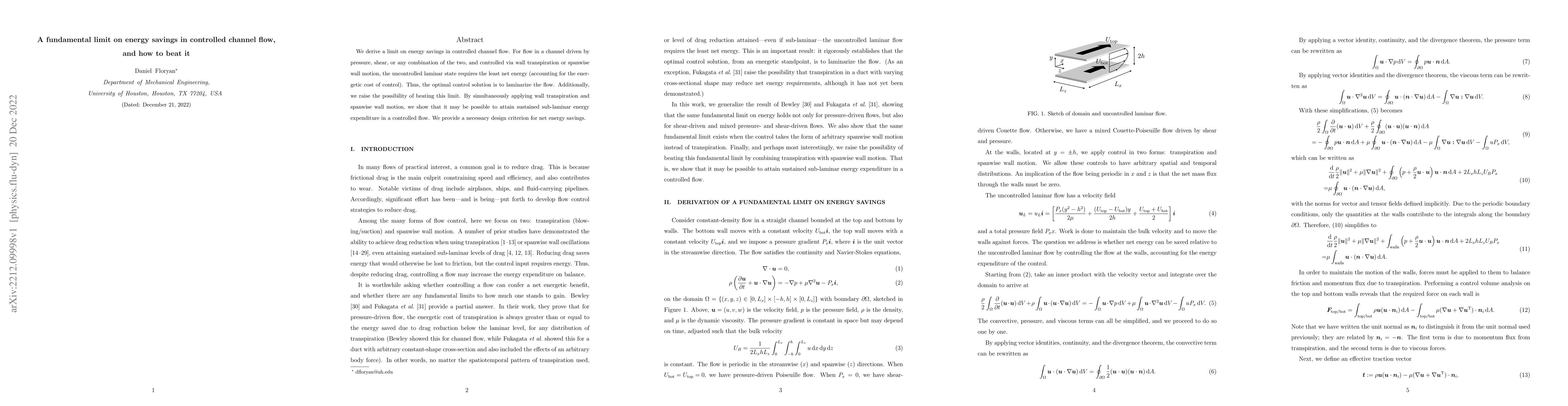 Thumbnail for A fundamental limit on energy savings in controlled channel flow, and
  how to beat it