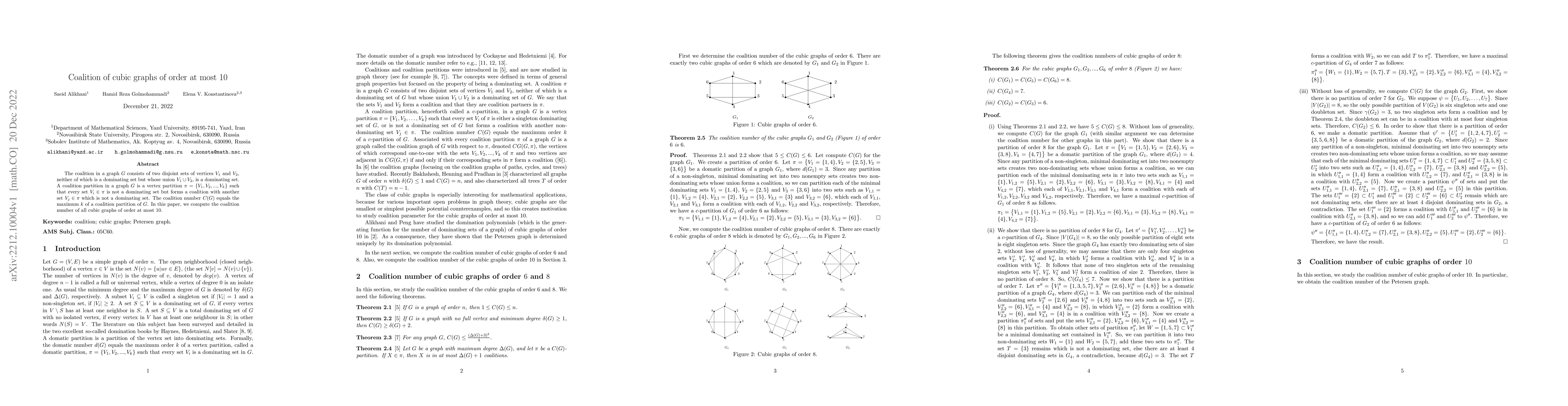 Thumbnail for Coalition of cubic graphs of order at most $10$