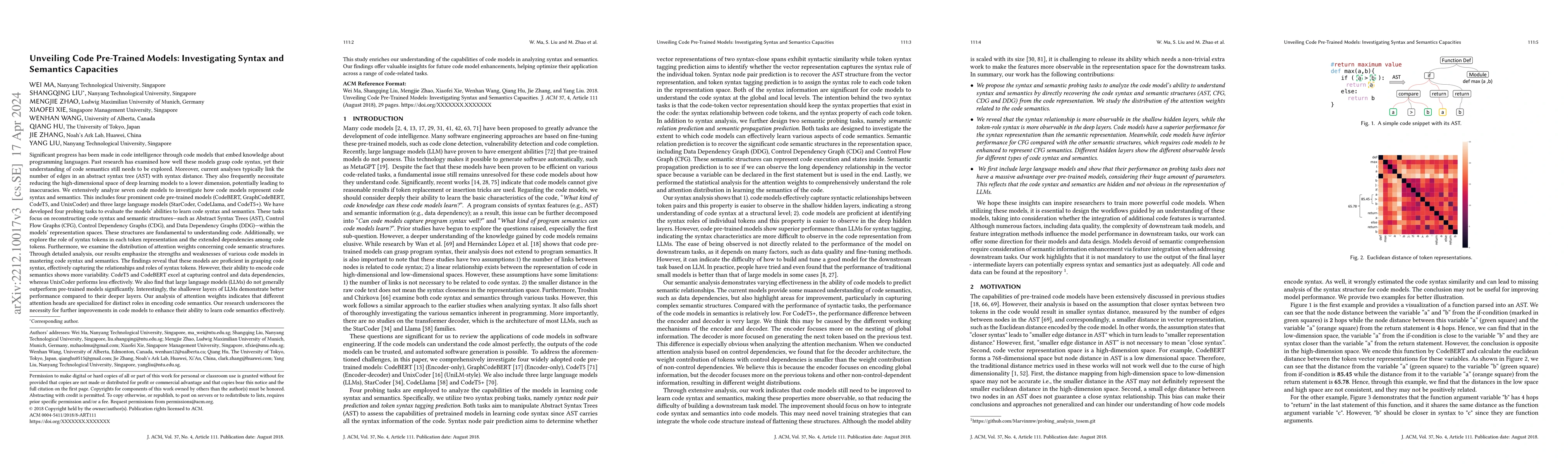 Thumbnail for Unveiling Code Pre-Trained Models: Investigating Syntax and Semantics
  Capacities