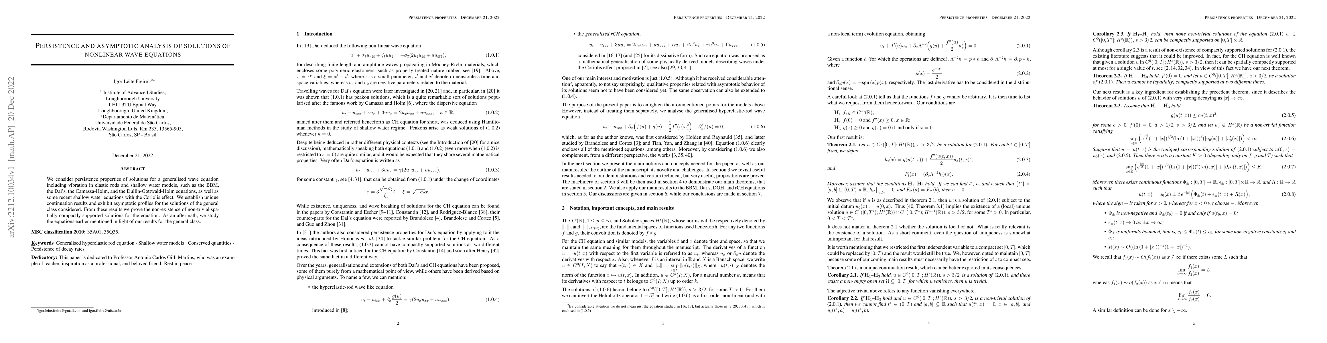 Thumbnail for Persistence and asymptotic analysis of solutions of nonlinear wave
  equations
