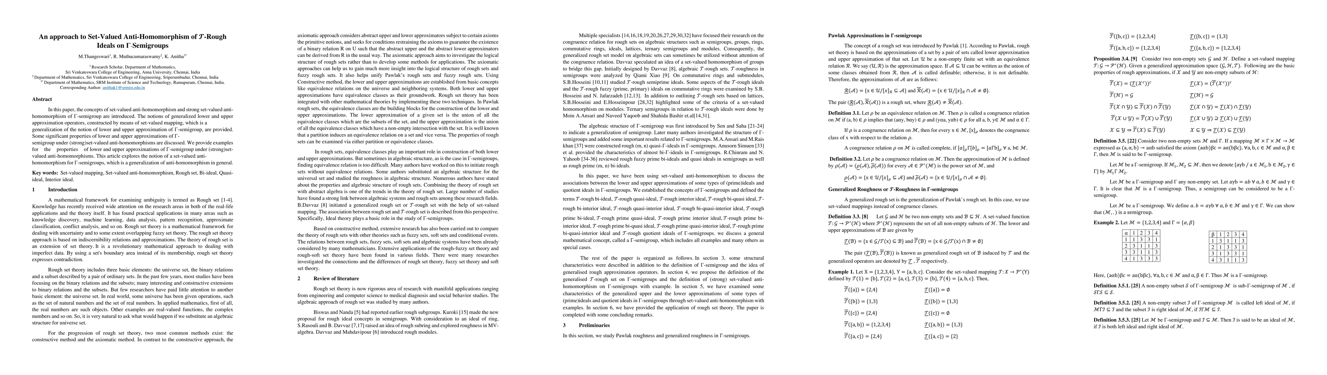 Thumbnail for An approach to Set-Valued Anti-Homomorphism of T-Rough Ideals on
  $\Gamma$-Semigroups