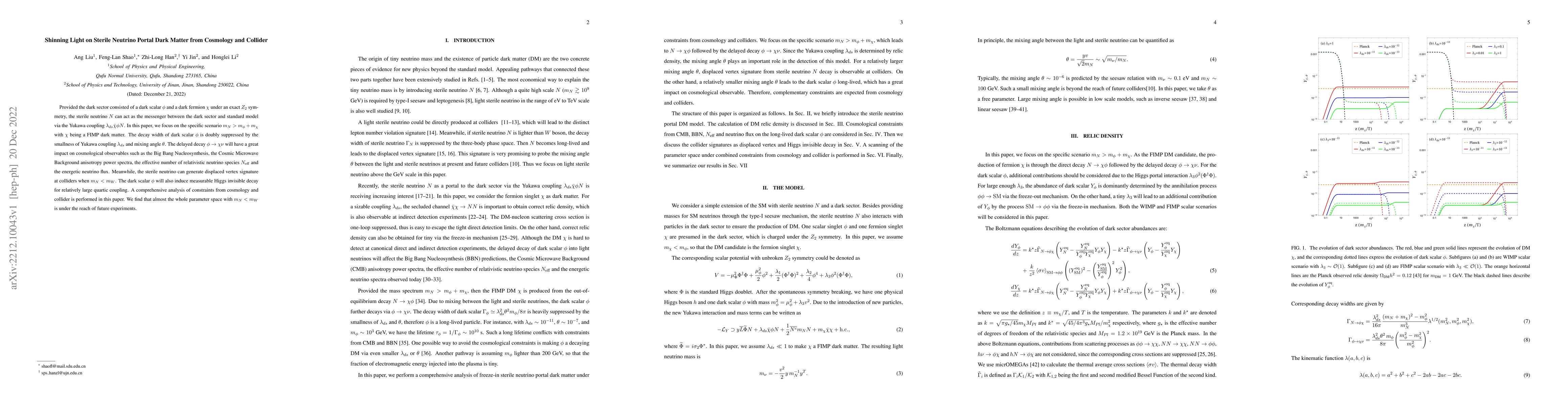 Thumbnail for Shinning Light on Sterile Neutrino Portal Dark Matter from Cosmology and
  Collider