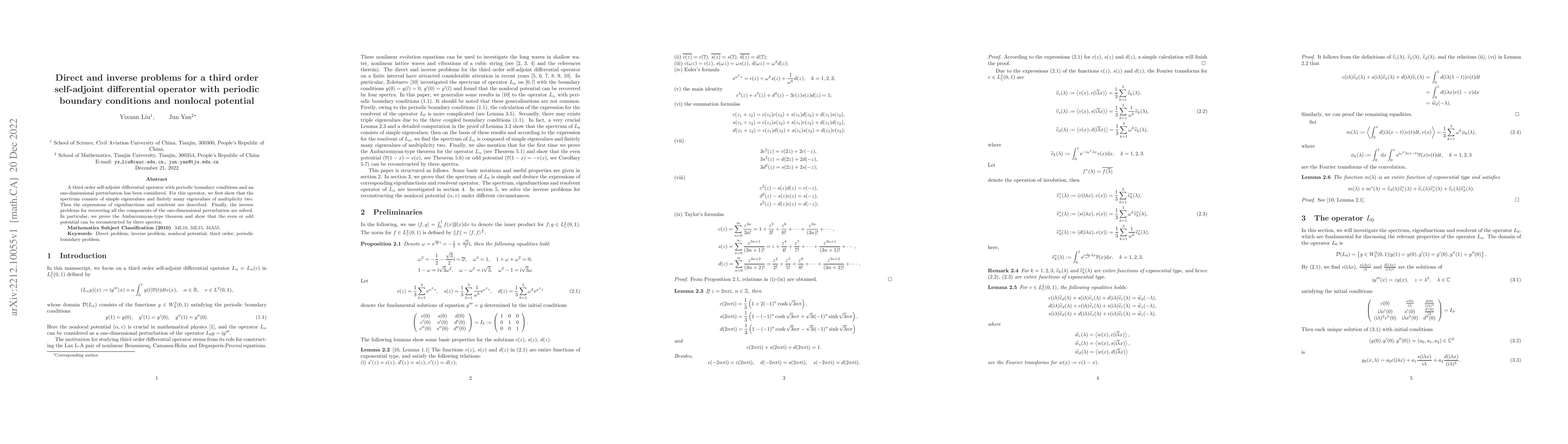 Thumbnail for Direct and inverse problems for a third order self-adjoint differential
  operator with periodic boundary conditions and nonlocal potential