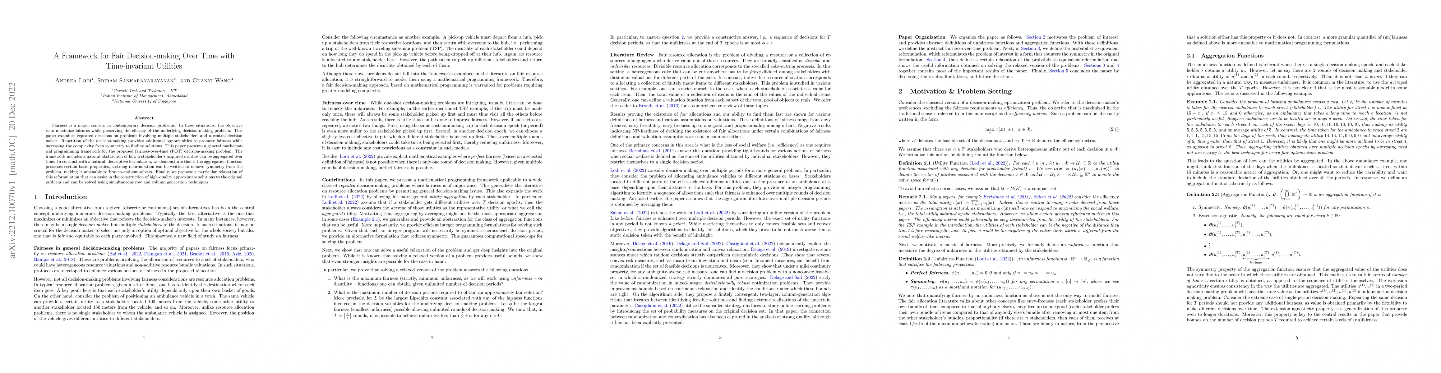 Thumbnail for A Framework for Fair Decision-making Over Time with Time-invariant
  Utilities