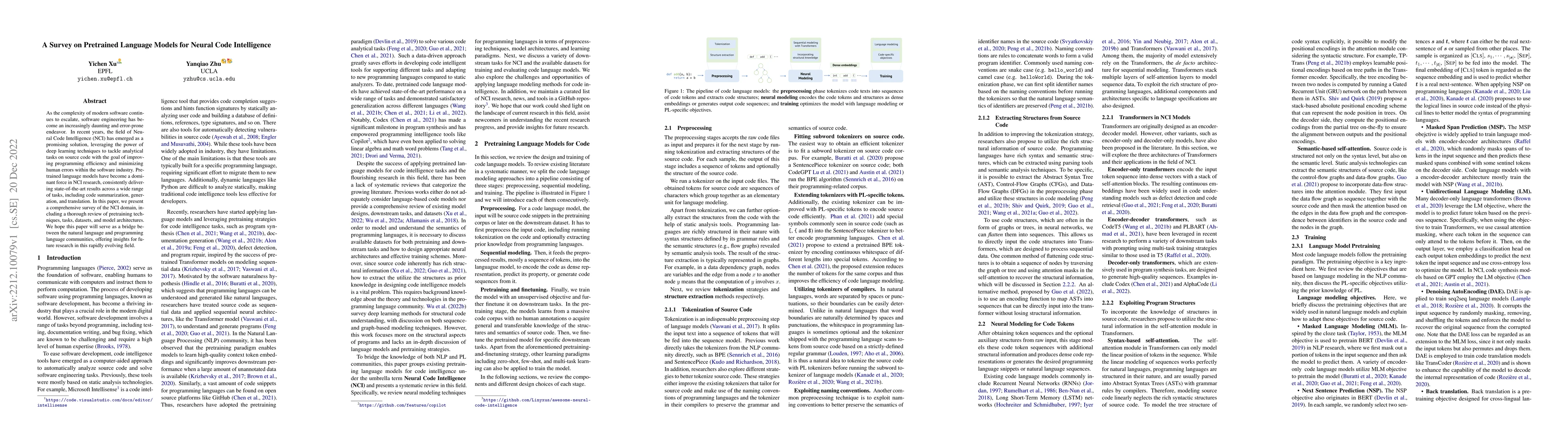 Thumbnail for A Survey on Pretrained Language Models for Neural Code Intelligence