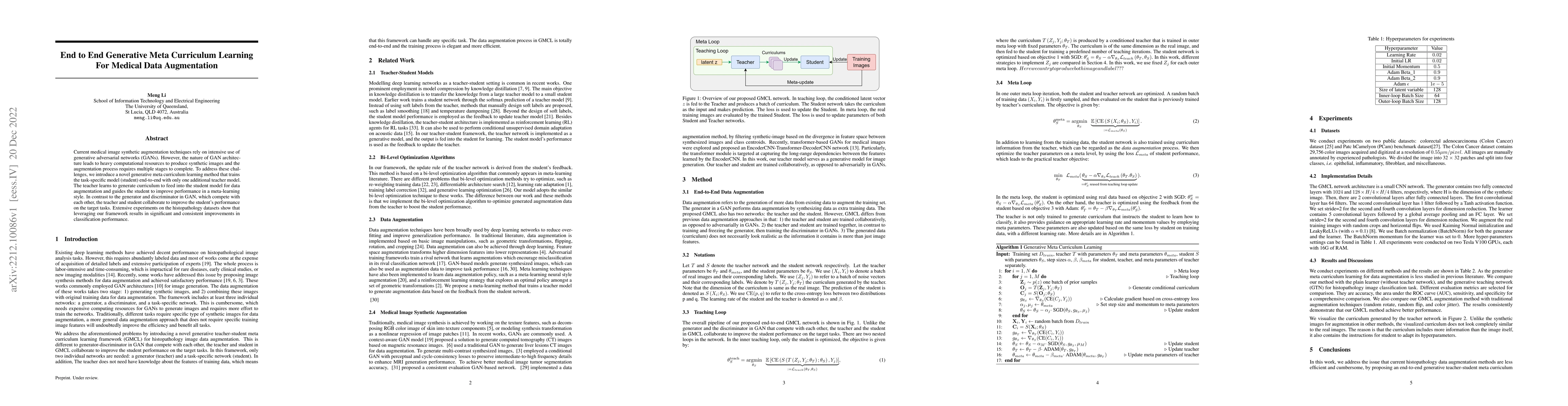 Thumbnail for End to End Generative Meta Curriculum Learning For Medical Data
  Augmentation