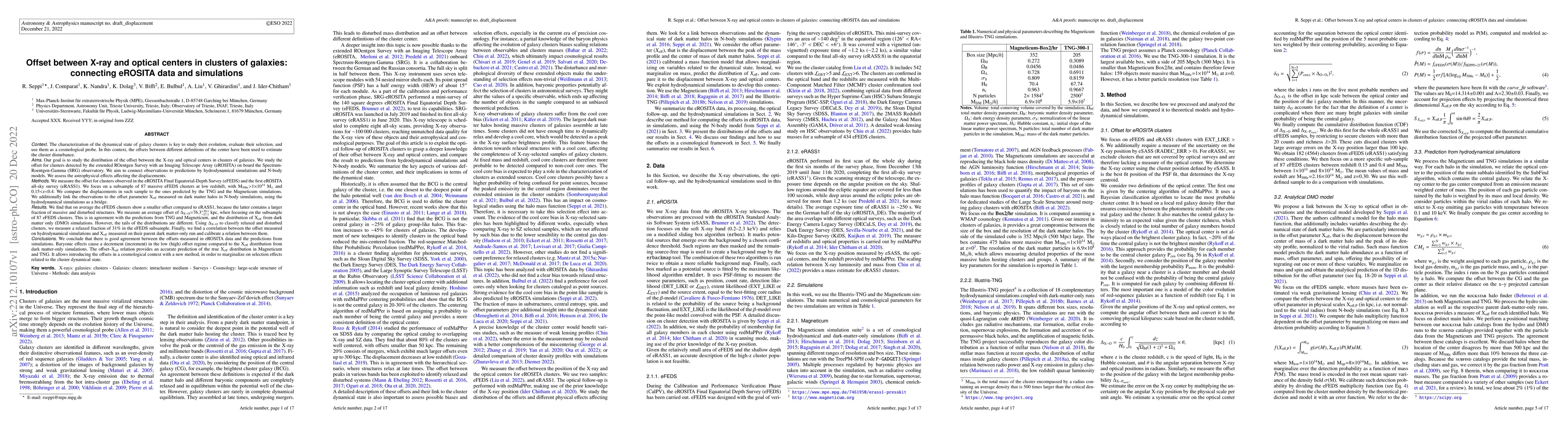 Thumbnail for Offset between X-ray and optical centers in clusters of galaxies:
  connecting eROSITA data and simulations