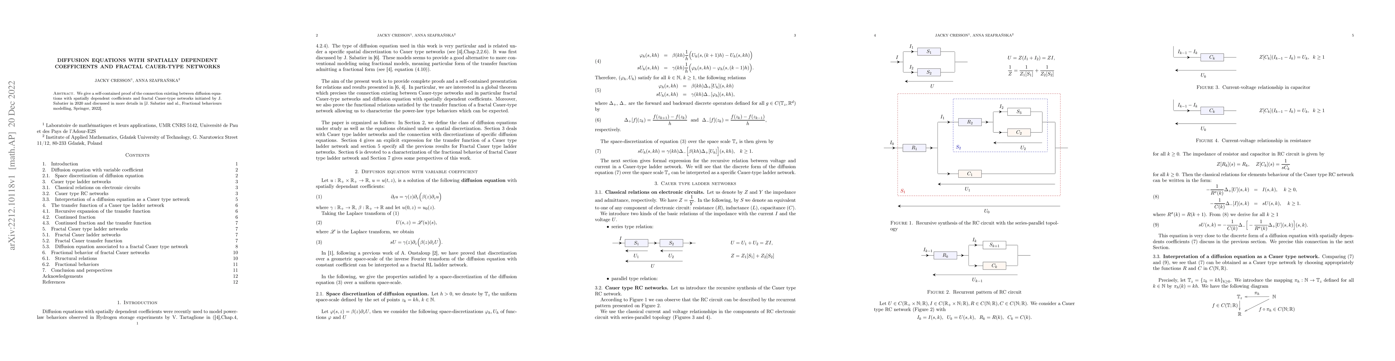 Thumbnail for Diffusion equations with spatially dependent coefficients and fractal
  Cauer-type networks