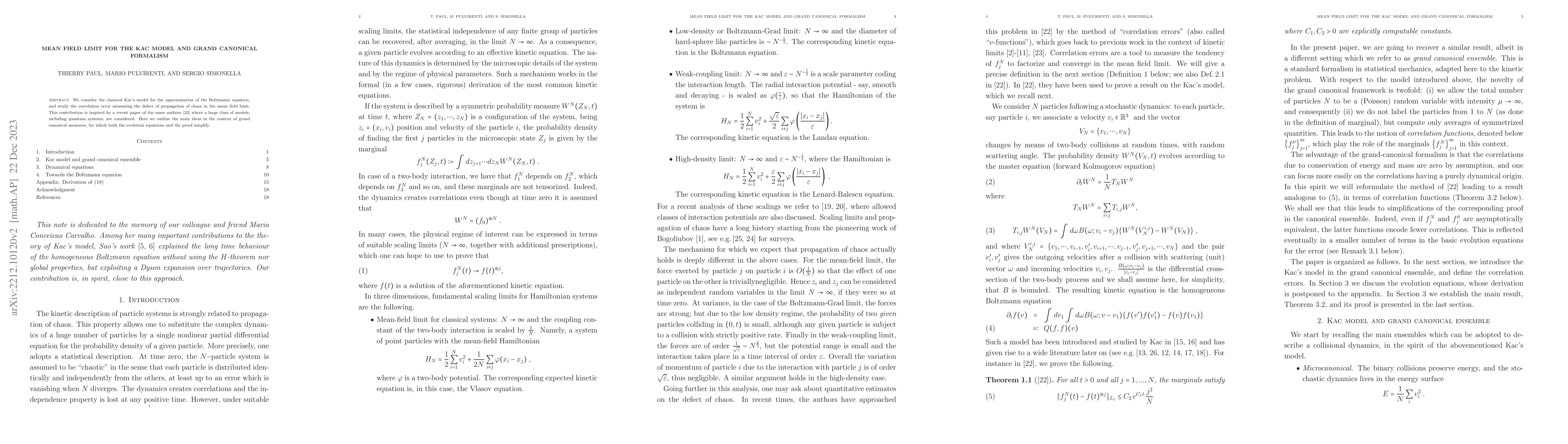 Thumbnail for Mean Field Limit for the Kac model and Grand Canonical Formalism