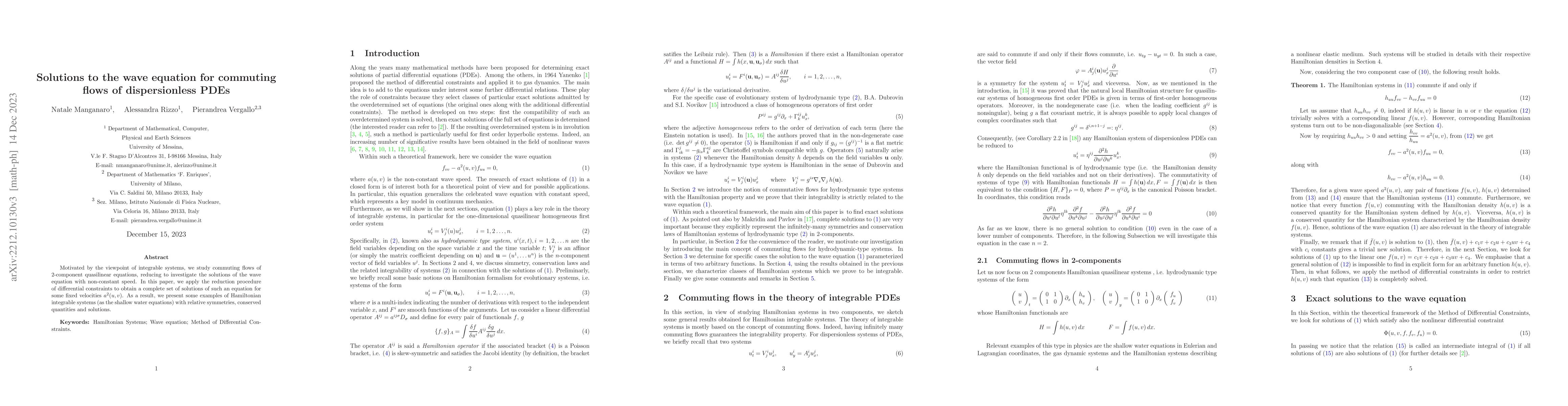 Thumbnail for Solutions to the wave equation for commuting flows of dispersionless
  PDEs