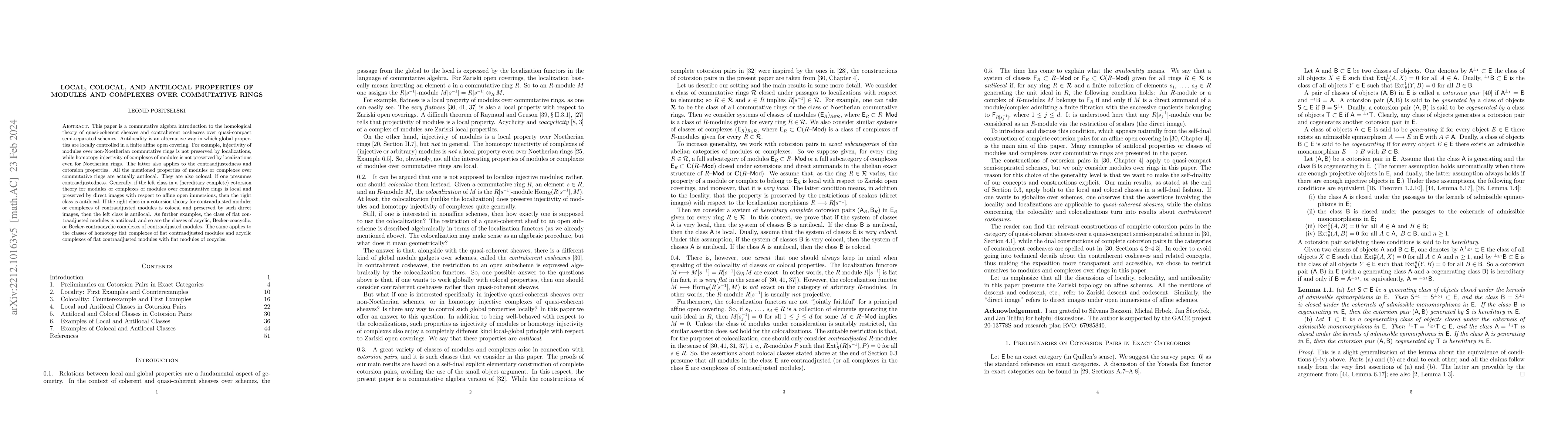 Thumbnail for Local, colocal, and antilocal properties of modules and complexes over
  commutative rings