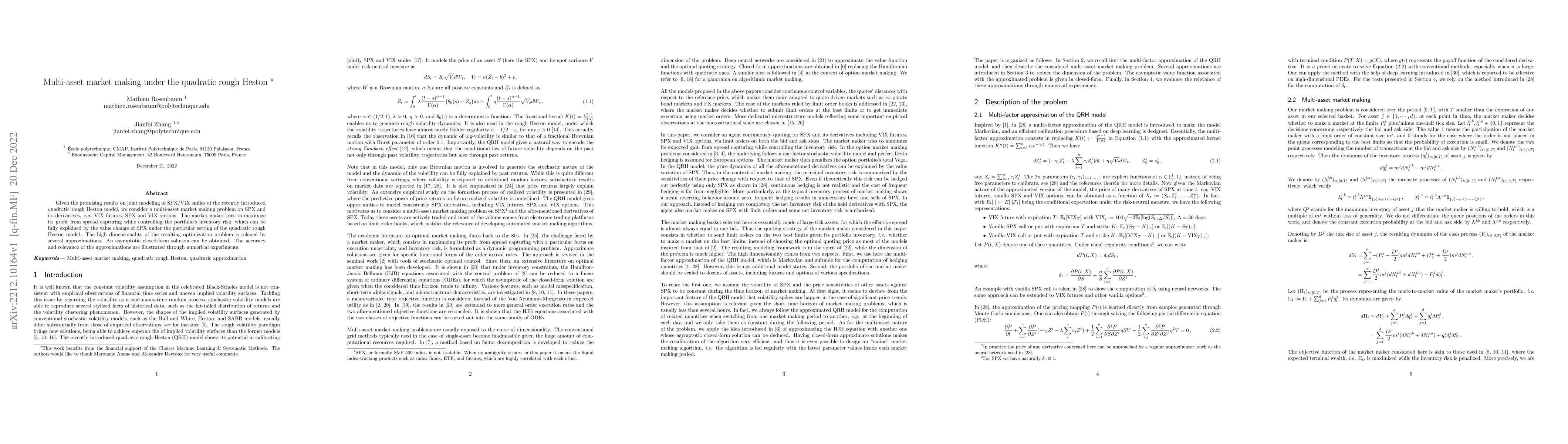 Thumbnail for Multi-asset market making under the quadratic rough Heston