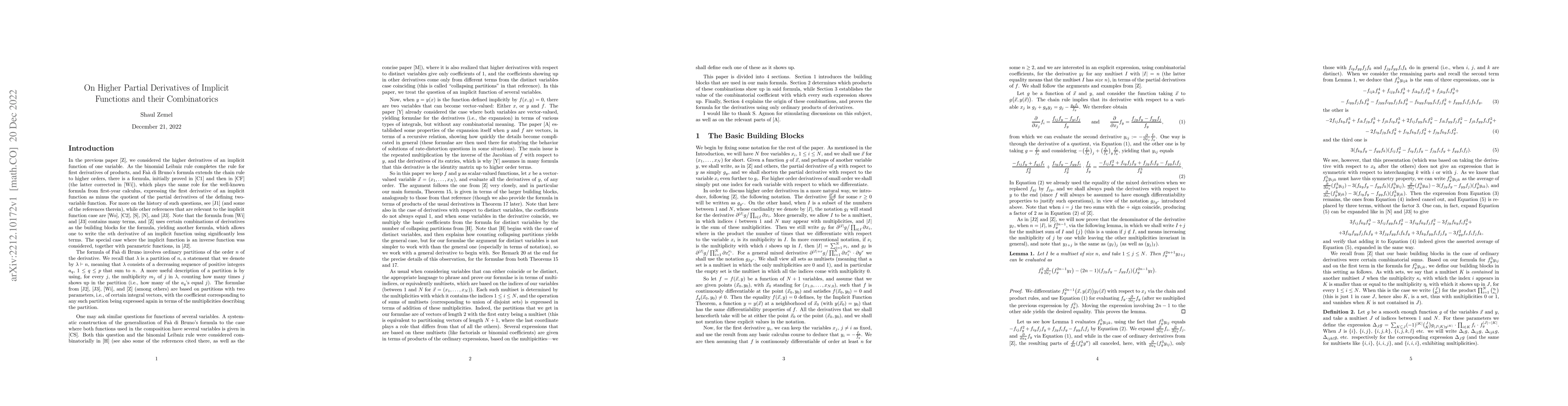 Thumbnail for On Higher Partial Derivatives of Implicit Functions and their
  Combinatorics