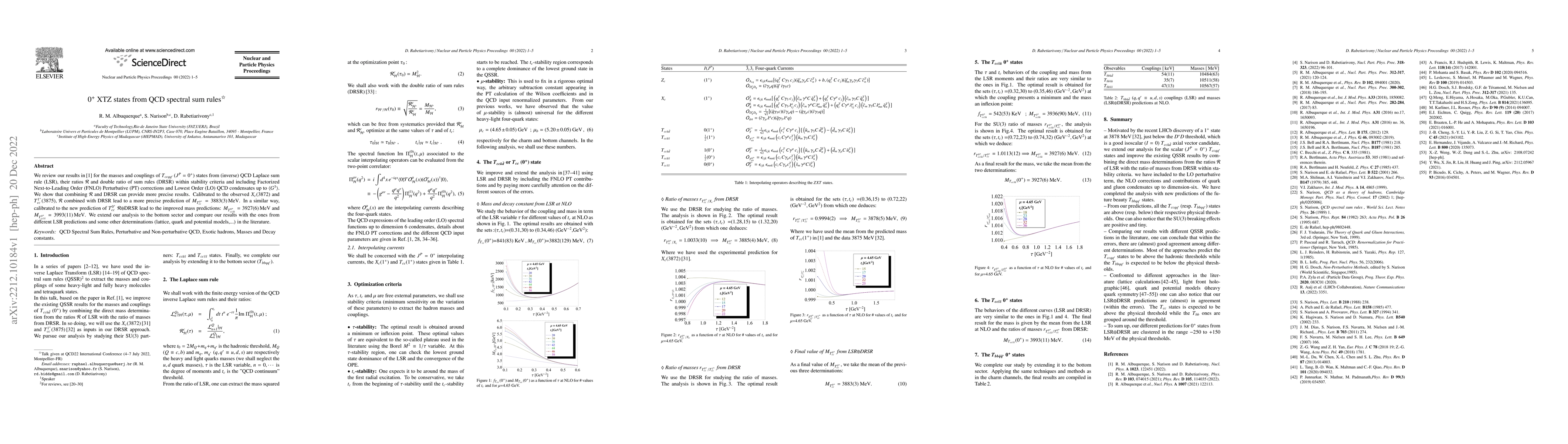 Thumbnail for $0^+$ XTZ states from QCD spectral sum rules