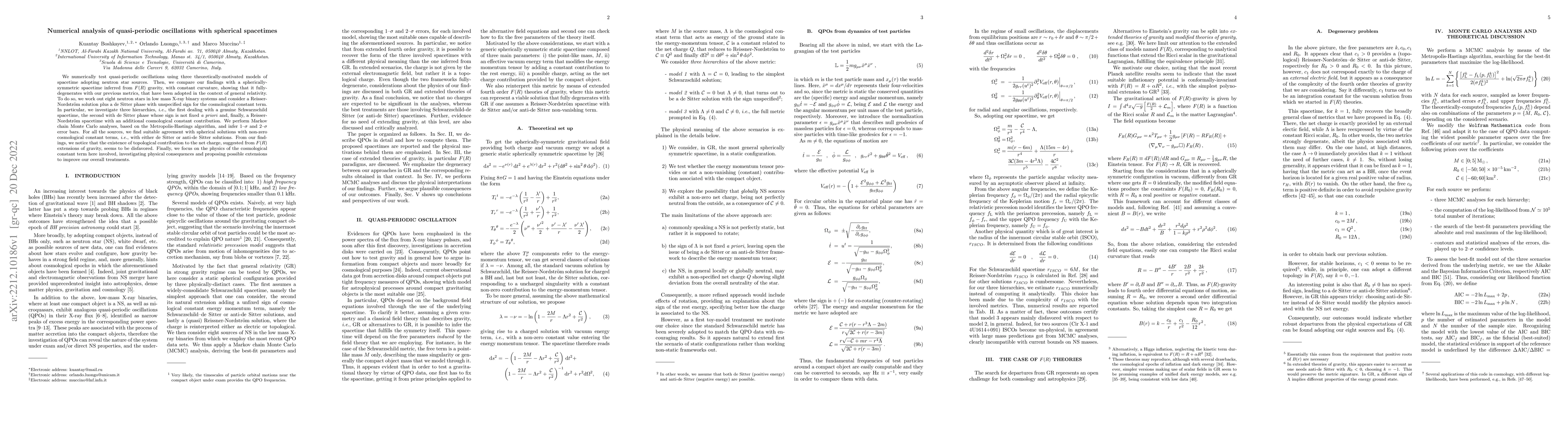 Thumbnail for Numerical analysis of quasi-periodic oscillations with spherical
  spacetimes