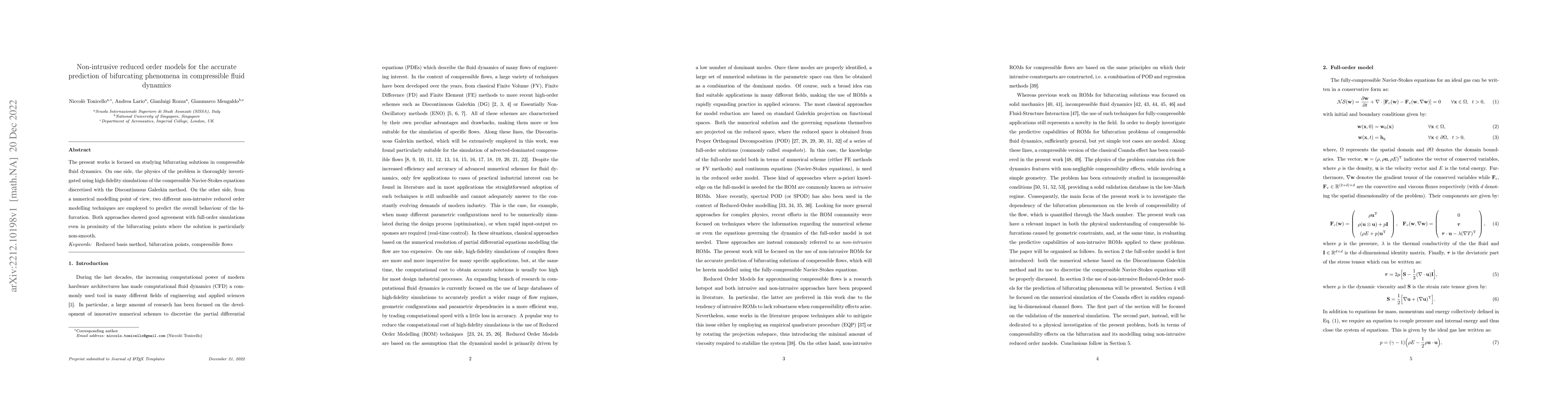 Thumbnail for Non-intrusive reduced order models for the accurate prediction of
  bifurcating phenomena in compressible fluid dynamics