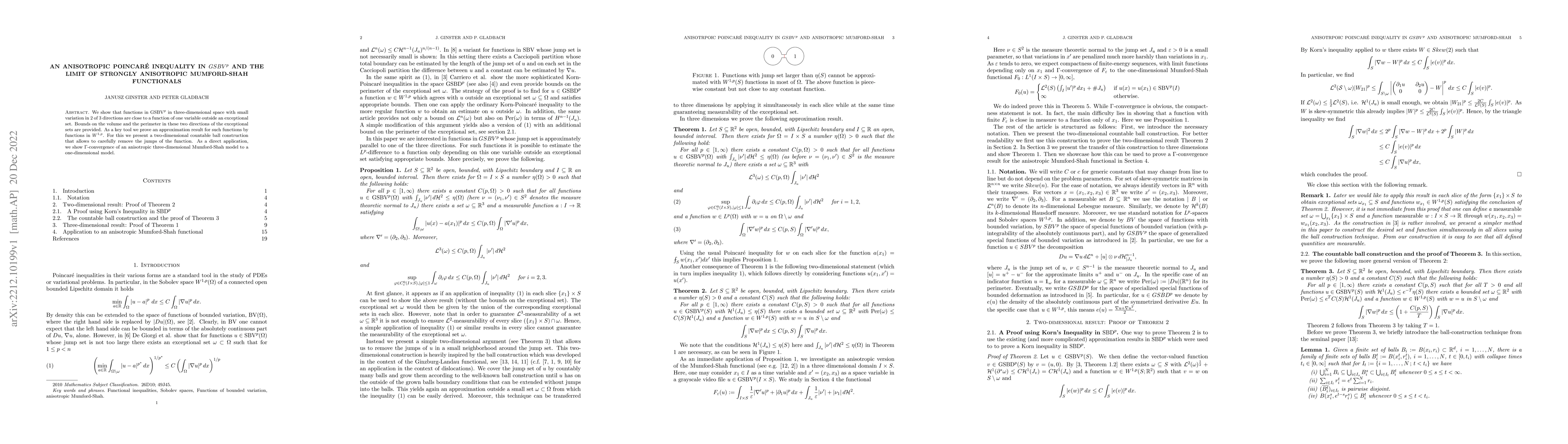 Thumbnail for An anisotropic Poincar\'e inequality in $GSBV^p$ and the limit of
  strongly anisotropic Mumford-Shah functionals
