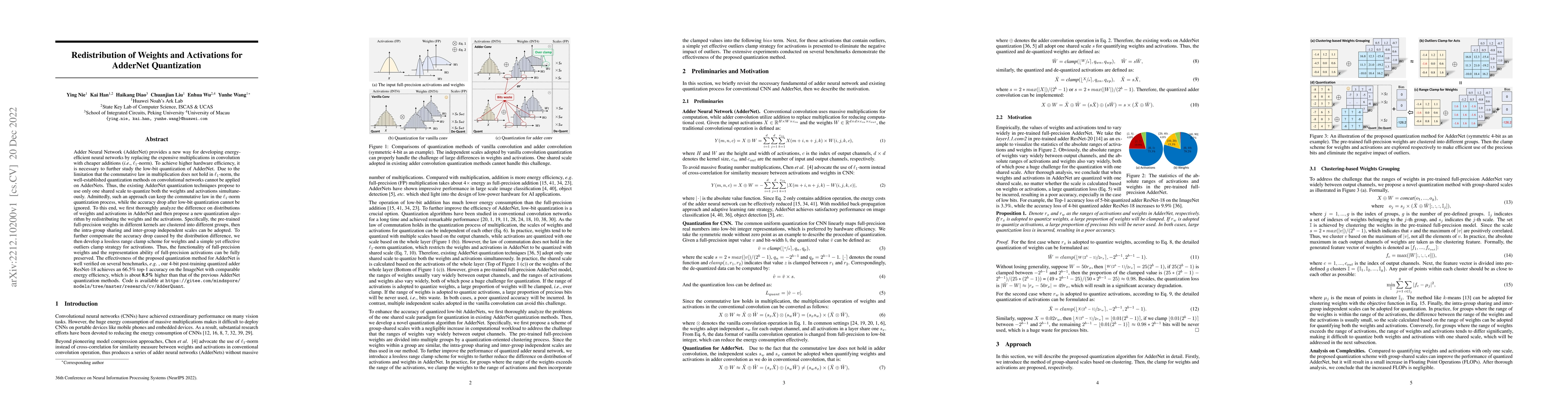 Thumbnail for Redistribution of Weights and Activations for AdderNet Quantization
