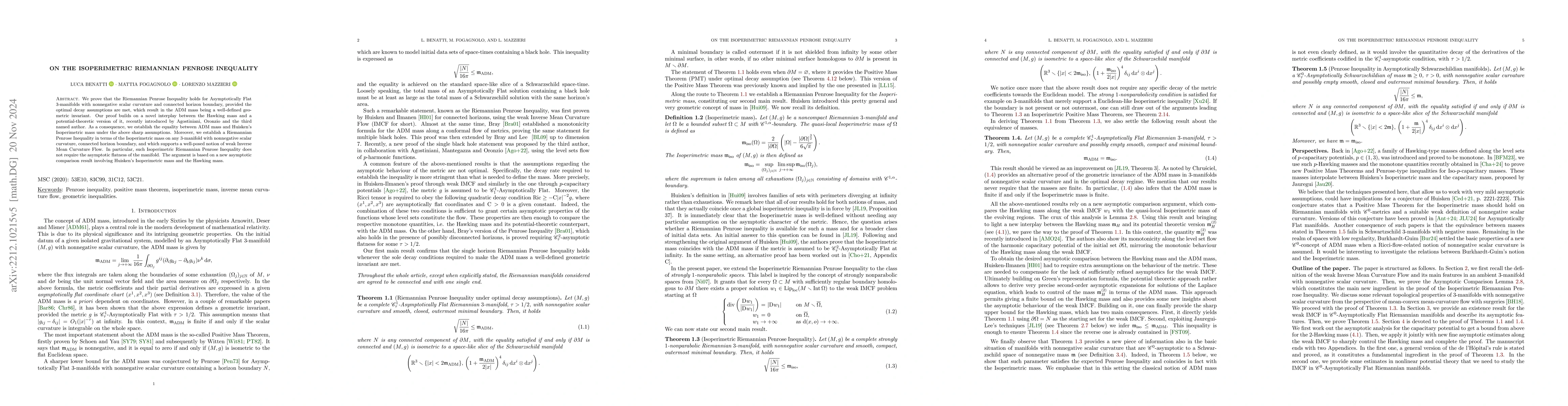 Thumbnail for On the Isoperimetric Riemannian Penrose Inequality