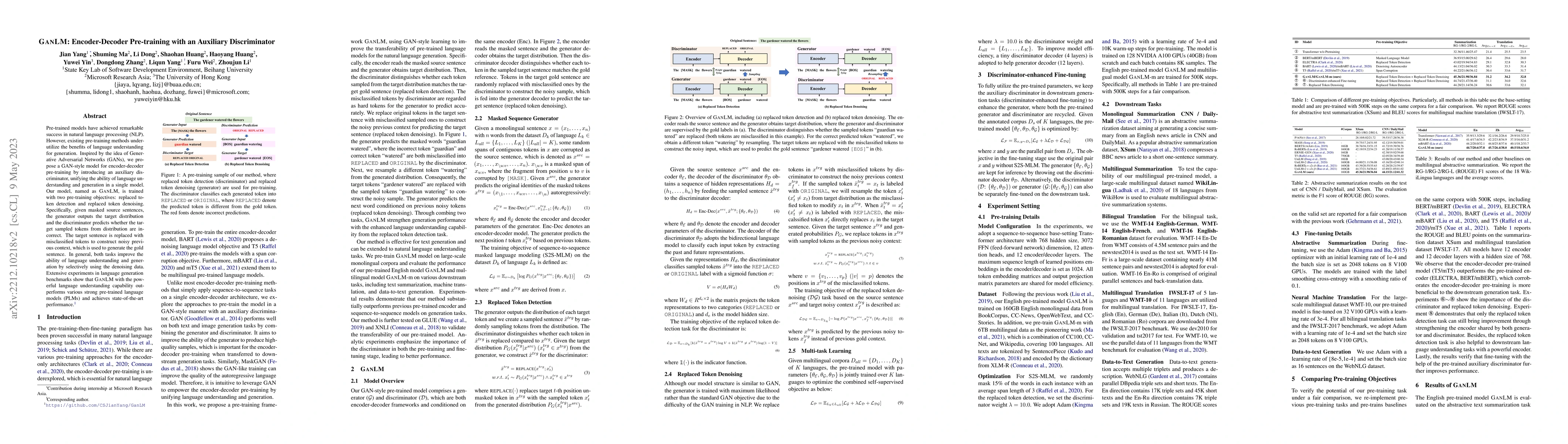 Thumbnail for GanLM: Encoder-Decoder Pre-training with an Auxiliary Discriminator
