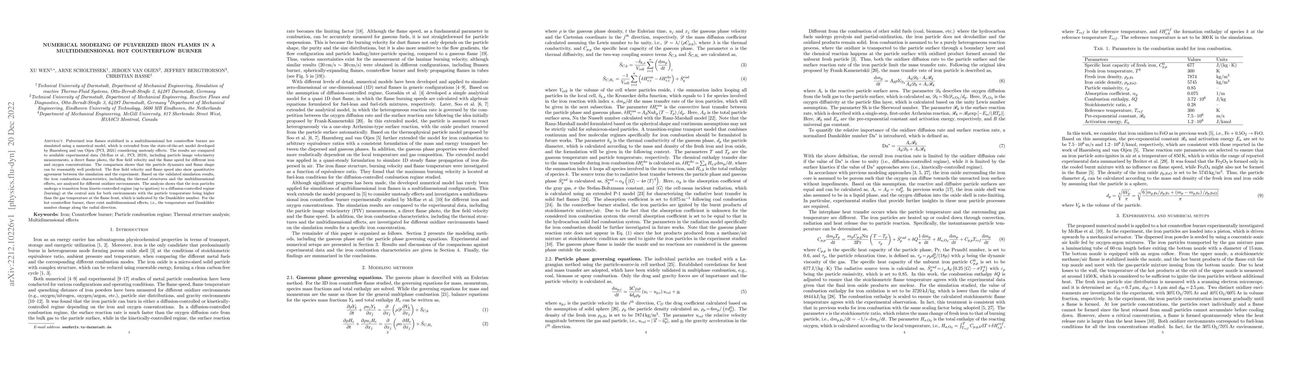 Thumbnail for Numerical modeling of pulverized iron flames in a multidimensional hot
  counterflow burner