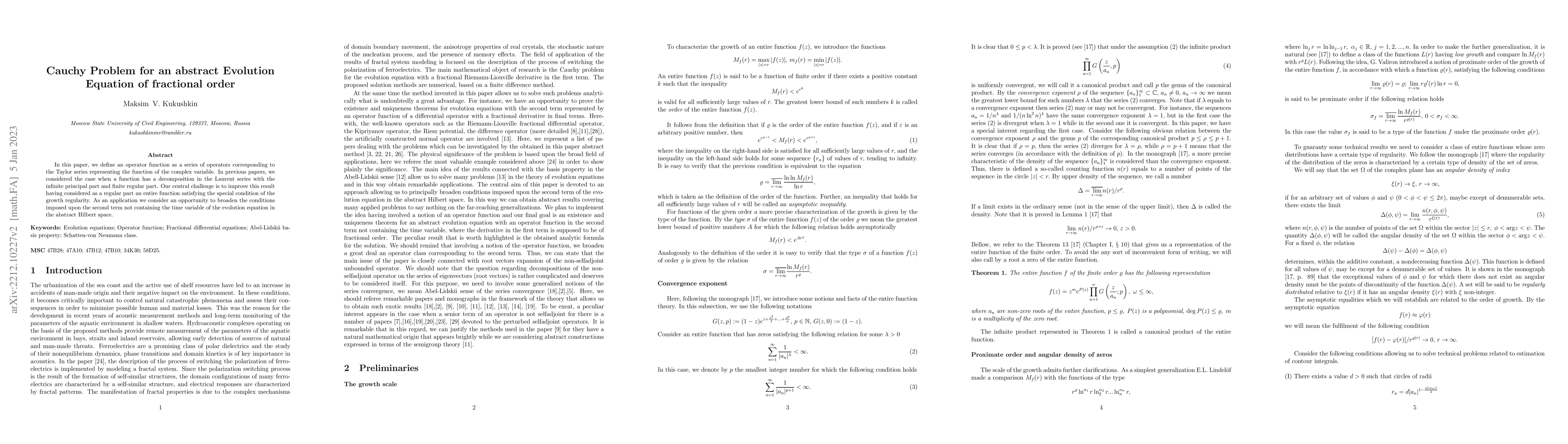 Thumbnail for Cauchy Problem for an abstract Evolution Equation of fractional order