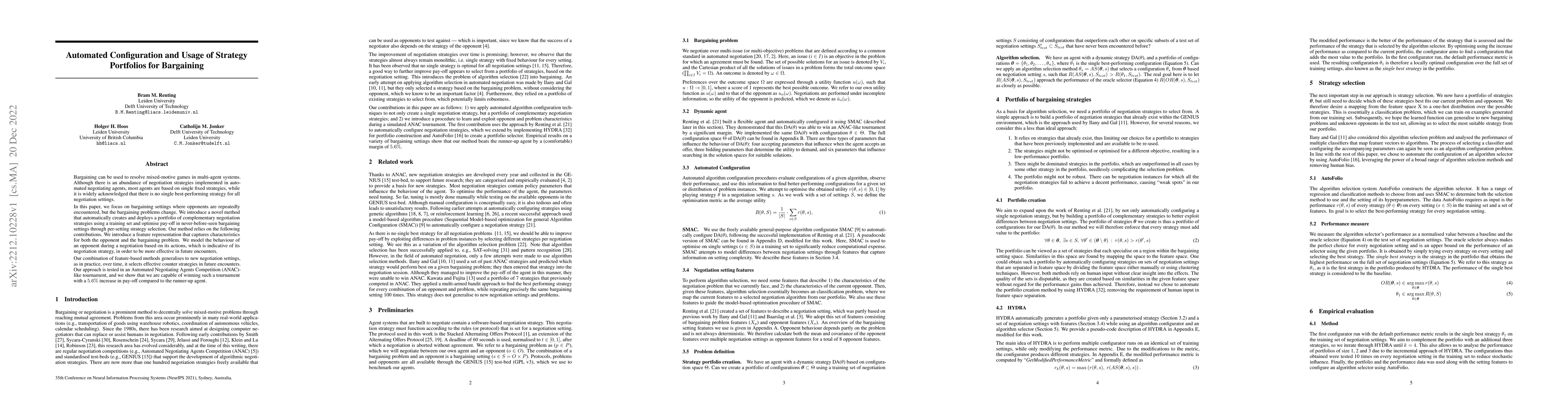 Thumbnail for Automated Configuration and Usage of Strategy Portfolios for Bargaining