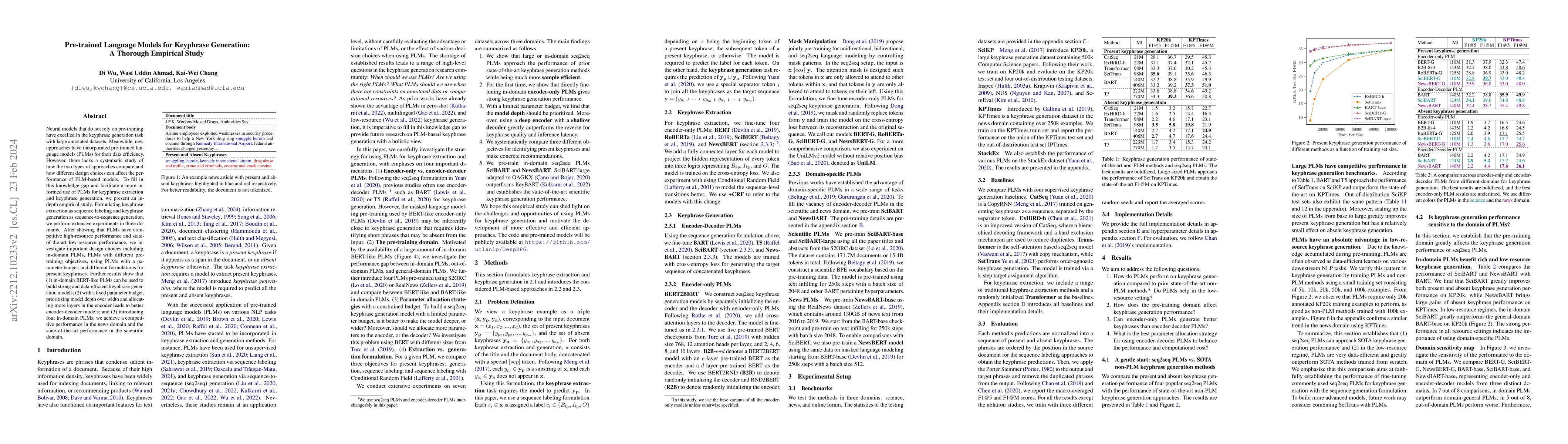 Thumbnail for Pre-trained Language Models for Keyphrase Generation: A Thorough
  Empirical Study