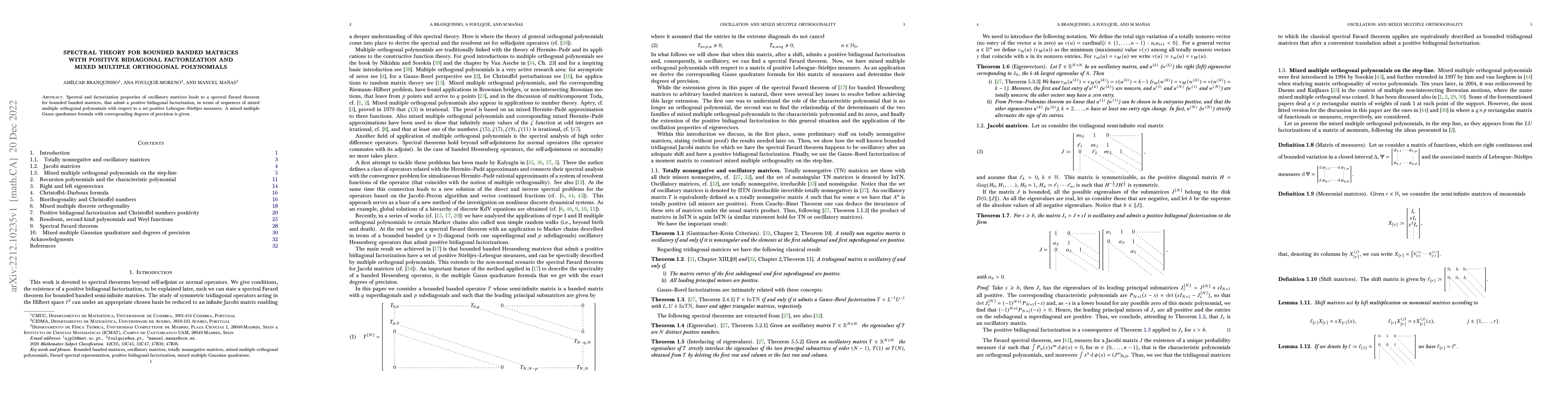 Thumbnail for Spectral theory for bounded banded matrices with positive bidiagonal
  factorization and mixed multiple orthogonal polynomials