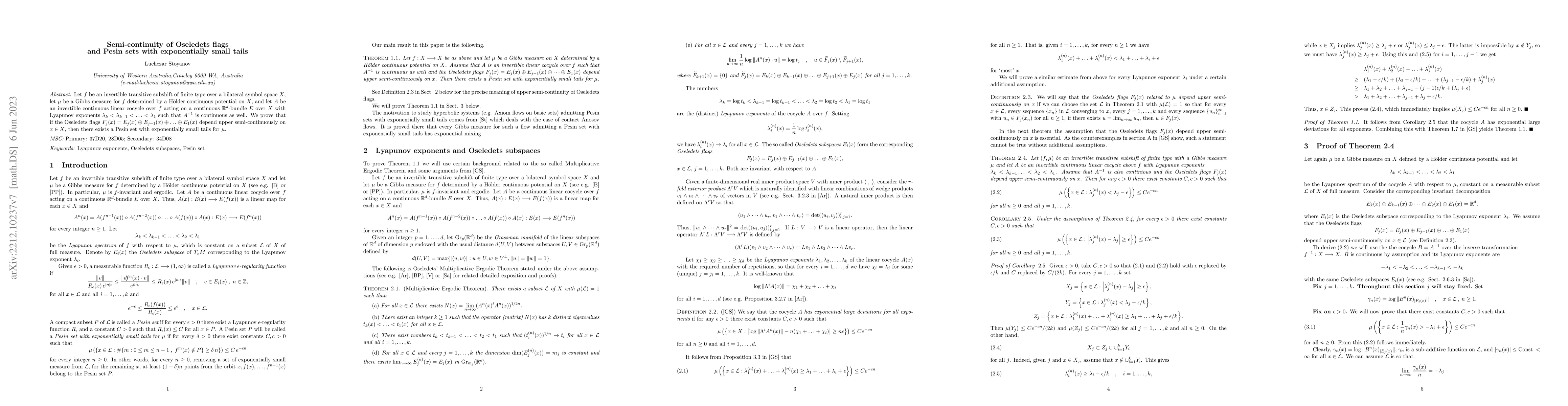 Thumbnail for Semi-continuity of Oseledets flags and Pesin sets with exponentially
  small tails