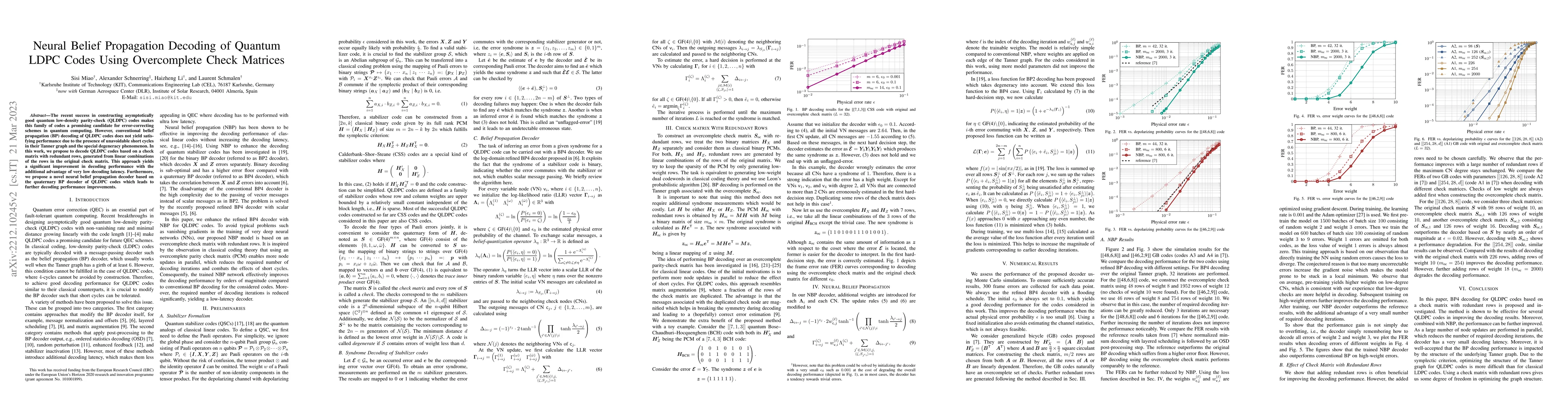 Thumbnail for Neural Belief Propagation Decoding of Quantum LDPC Codes Using
  Overcomplete Check Matrices