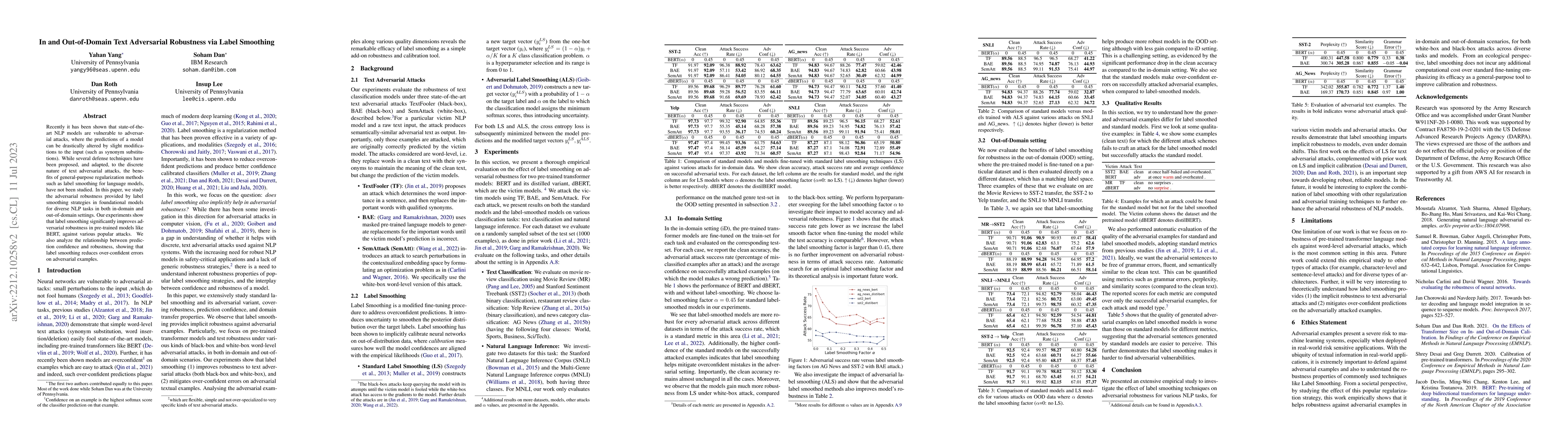 Thumbnail for In and Out-of-Domain Text Adversarial Robustness via Label Smoothing