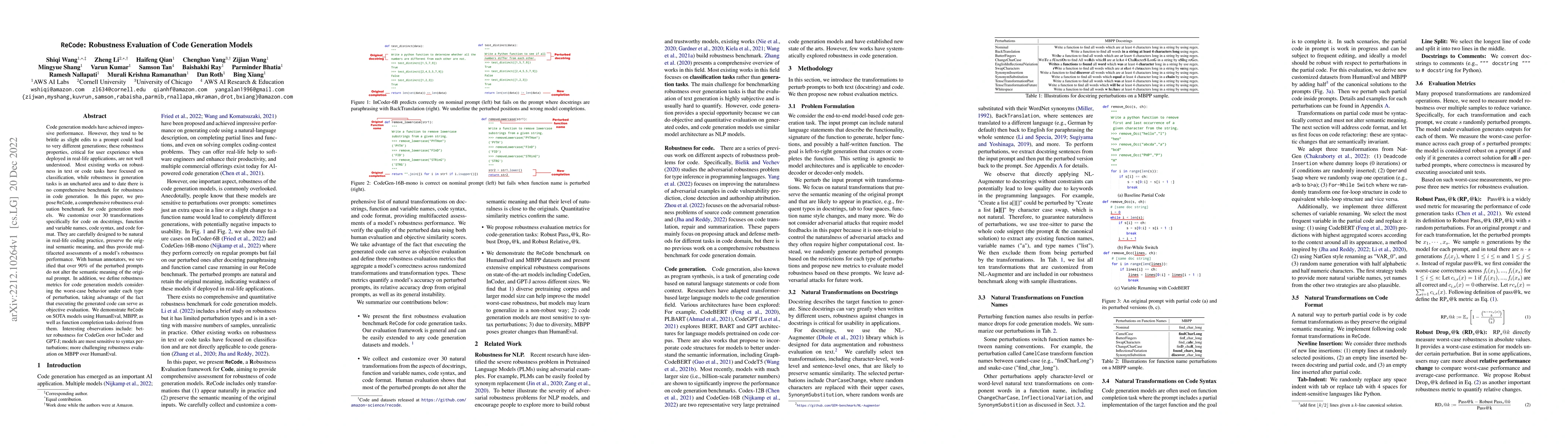 Thumbnail for ReCode: Robustness Evaluation of Code Generation Models