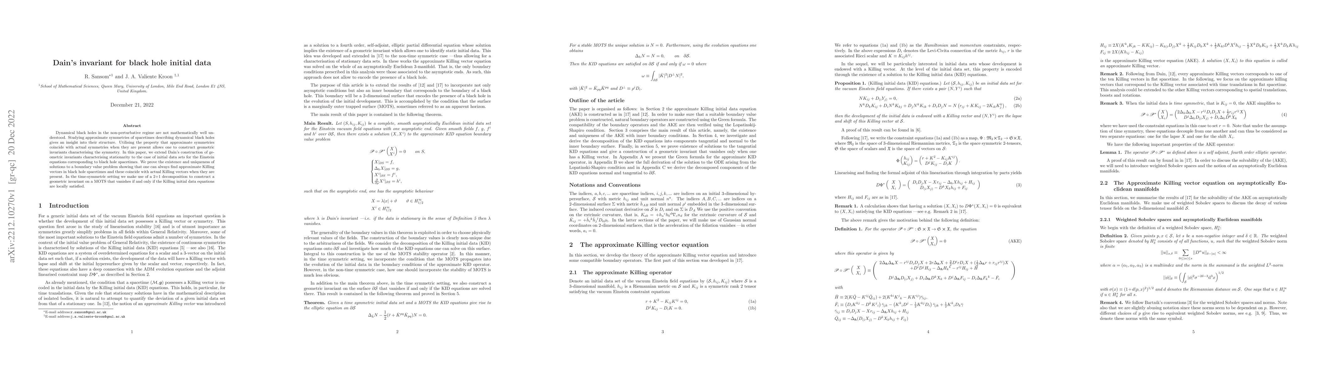 Thumbnail for Dain's invariant for black hole initial data
