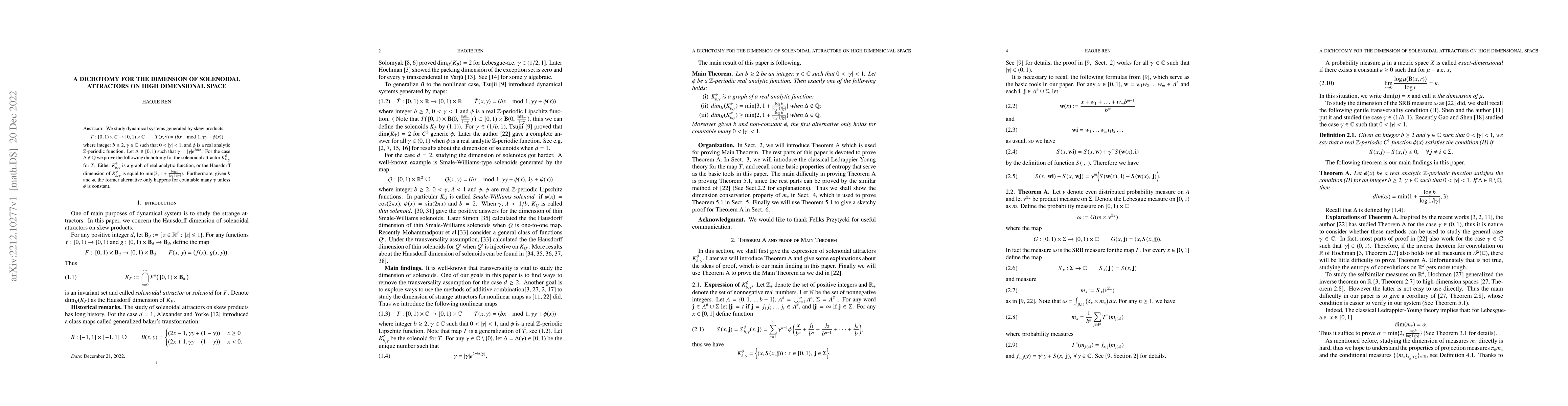 Thumbnail for A Dichotomy for the dimension of solenoidal attractors on high
  dimensional space
