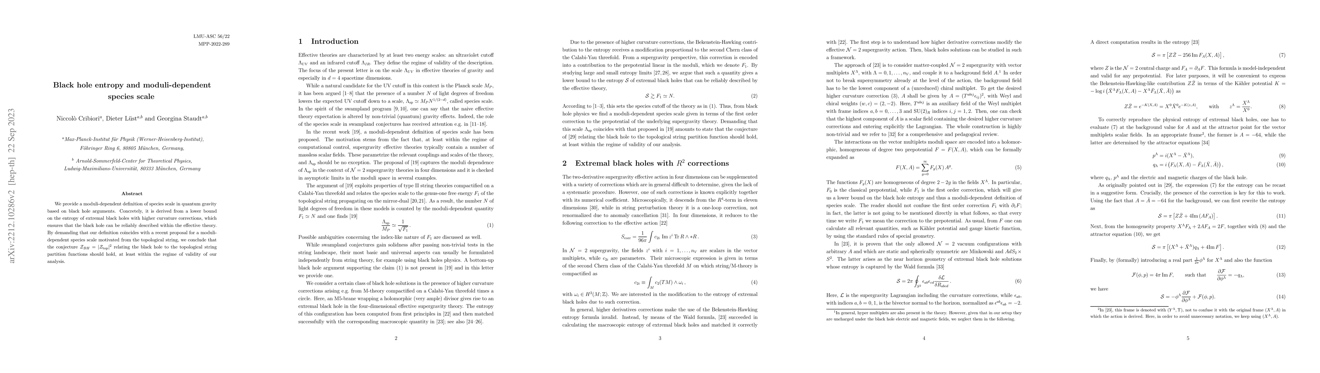 Thumbnail for Black hole entropy and moduli-dependent species scale