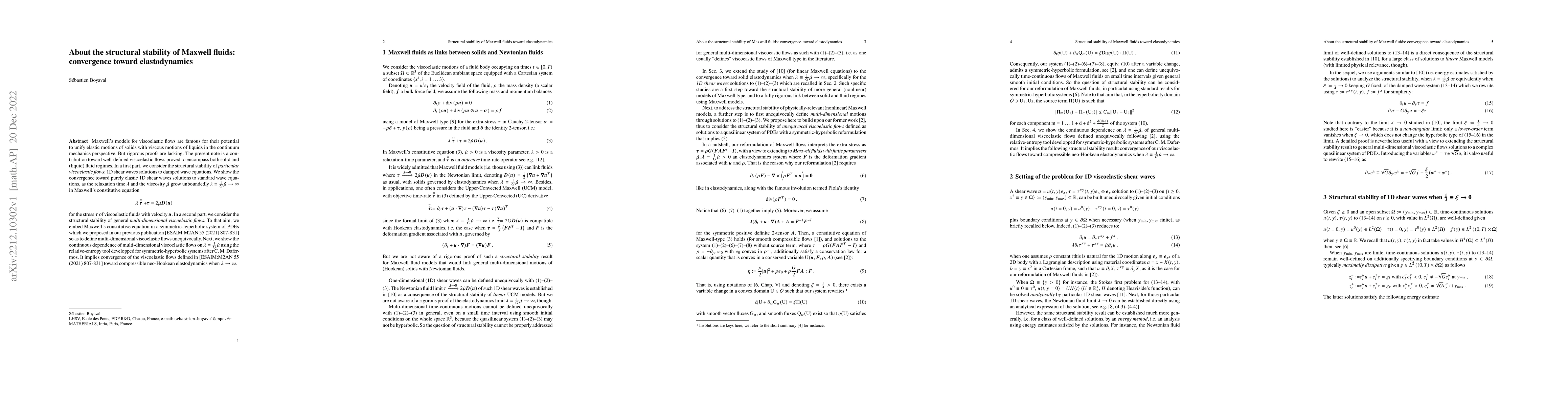 Thumbnail for About the structural stability of Maxwell fluids: convergence toward
  elastodynamics