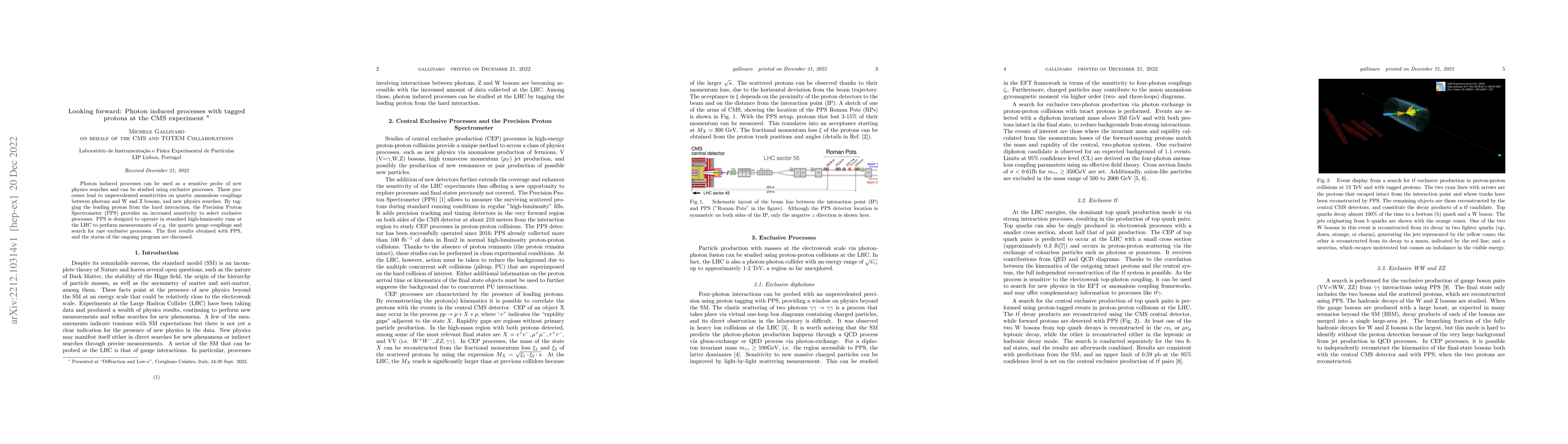 Thumbnail for Looking forward: Photon induced processes with tagged protons at the CMS
  experiment