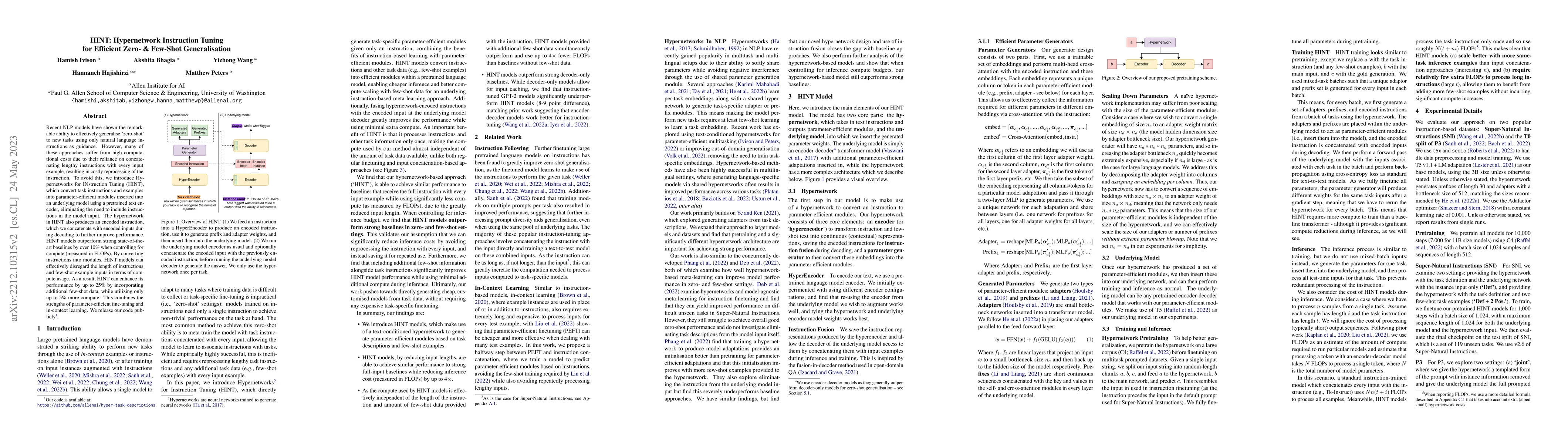 Thumbnail for HINT: Hypernetwork Instruction Tuning for Efficient Zero- & Few-Shot
  Generalisation