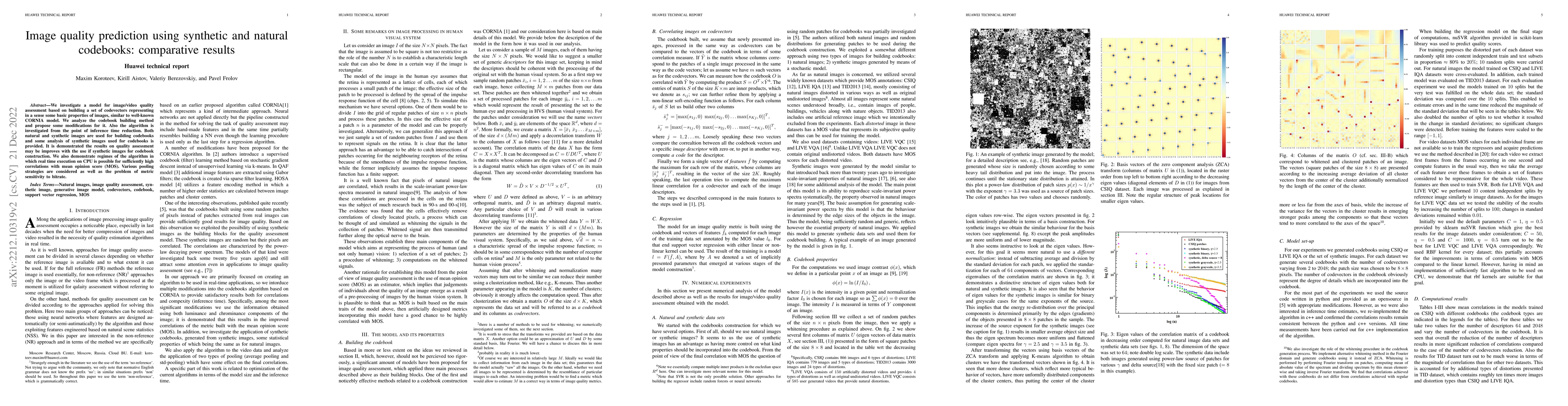 Thumbnail for Image quality prediction using synthetic and natural codebooks:
  comparative results