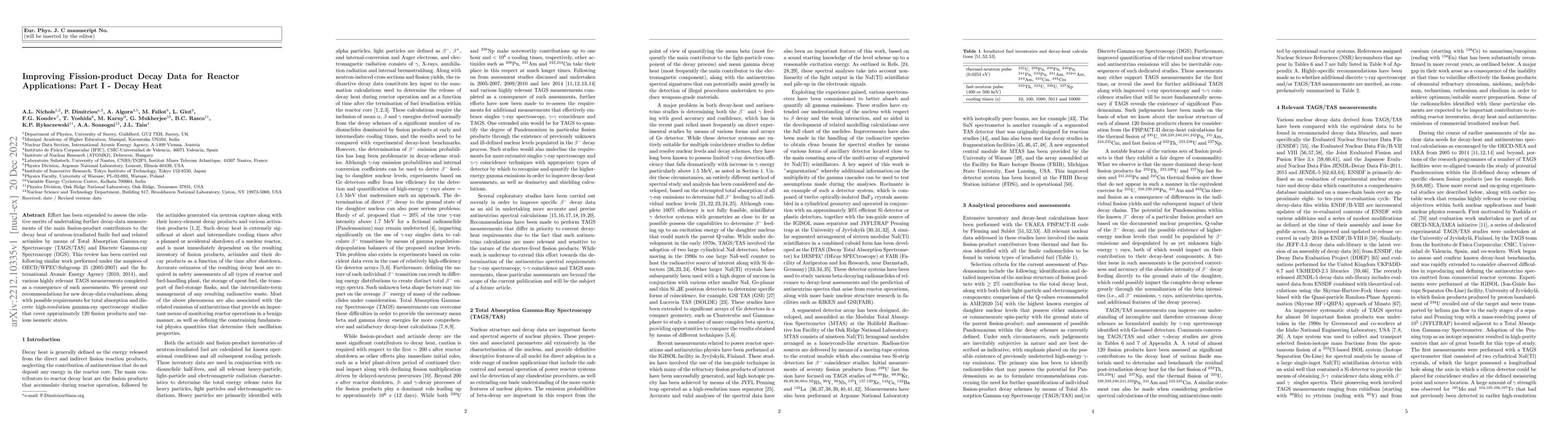 Thumbnail for Improving Fission-product Decay Data for Reactor Applications: Part I --
  Decay Heat