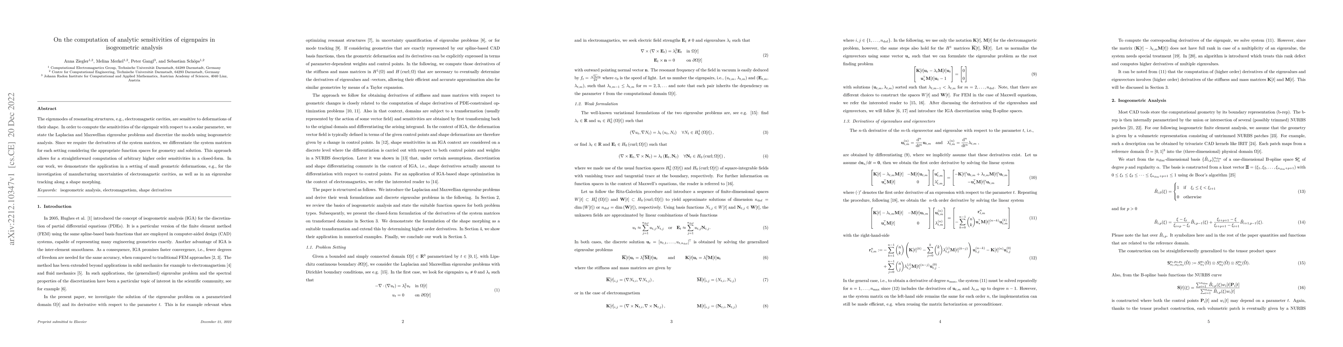 Thumbnail for On the computation of analytic sensitivities of eigenpairs in
  isogeometric analysis